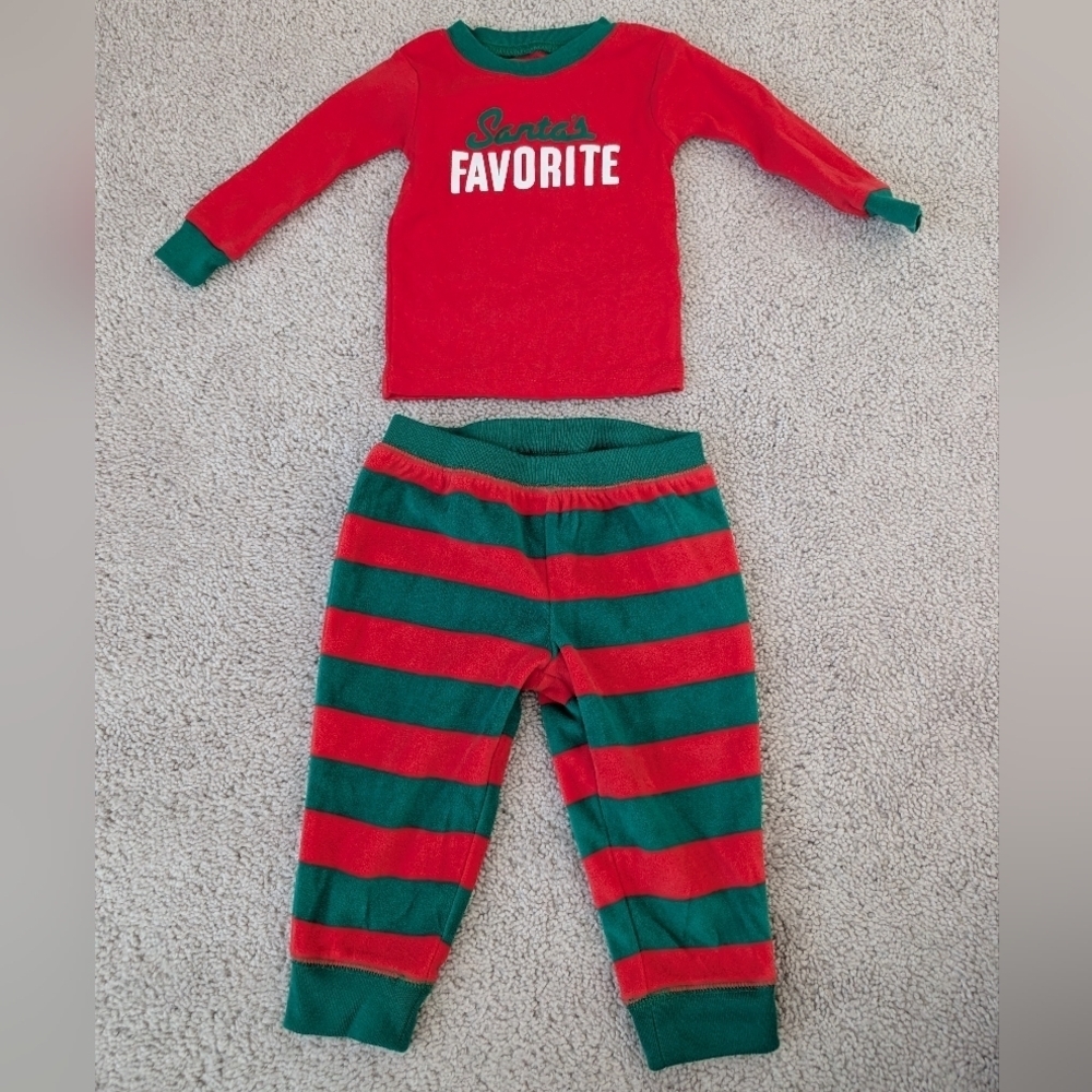 Carters Infant Christmas Pajamas Size 12 Month Santa's Favorite Fleece Red Green